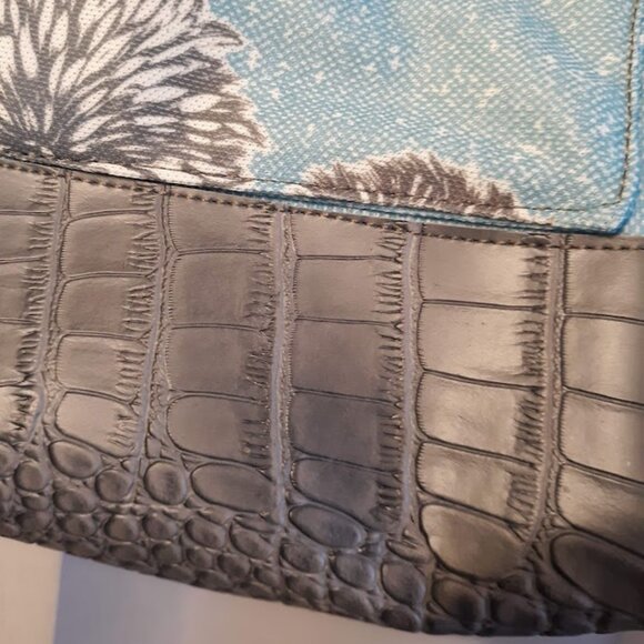 New Vinyl Double handle Shoulder Satchel Bag Purse Blue Gray Dandelion Floral - Picture 7 of 14